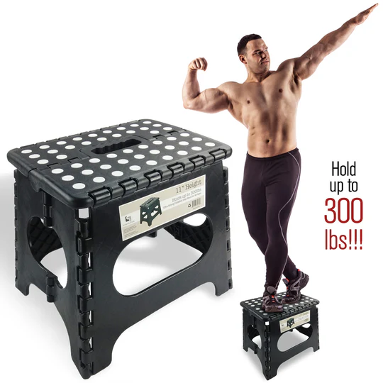 ​Awesome Folding Step Stool - 11" - Super Strong Sturdy Enough to Hold 300 Lb - Lightweight Foldable Step Stool for Adults and Kids - Opens with one Flip - Great for Kitchen, Bathroom and Bedroom | Black